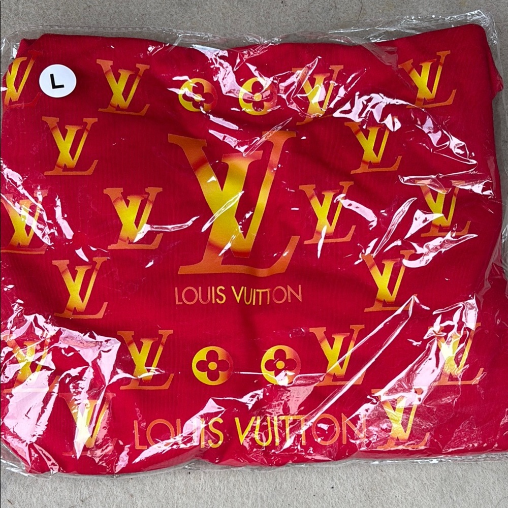 Vibrant Red and Gold Louis Vuitton Scarf